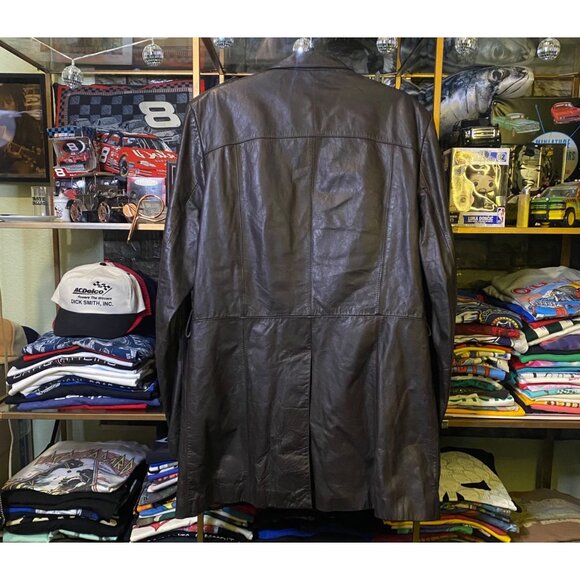 Vintage 70s Bermans Brown Leather Jacket Mid-Length Size 40 Large Faux Fur Lined - Picture 2 of 11